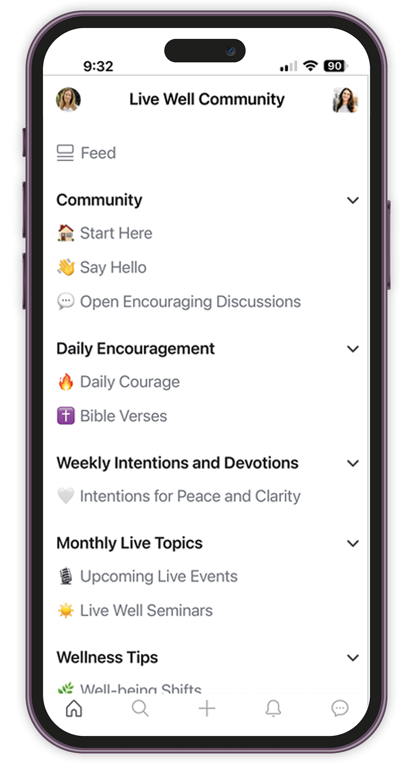 live well community home page on mobile app
